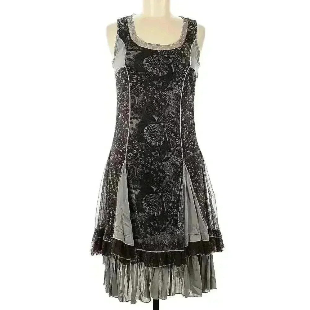 ALEXIS M Steampunk Slip Dress Grunge Hi Low Y2k Retro Layered Mini Cocktail VTG